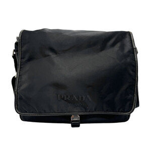 Prada crossbody shoulder bag black silver nylon